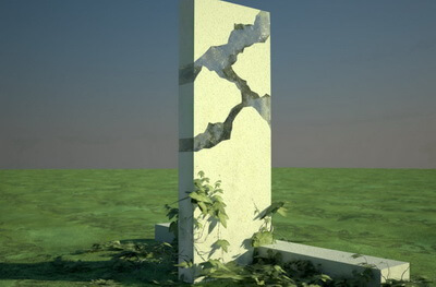 3Д модель высокой мраморной стелы с искусственной трещиной по центру